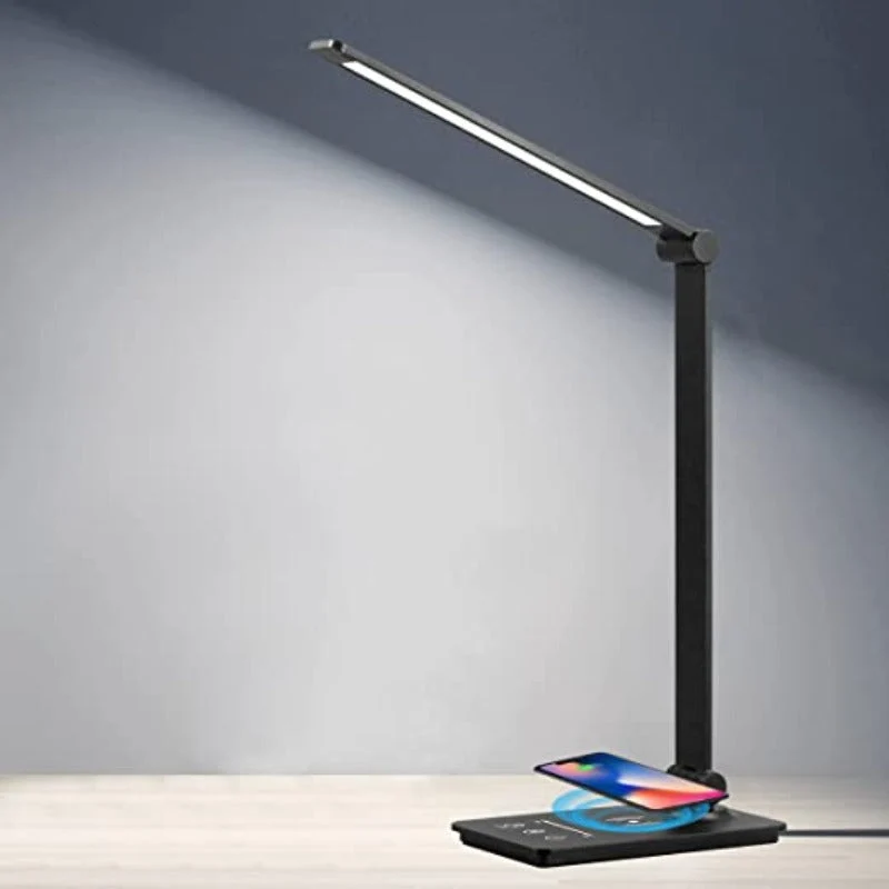 Bureaulamp met Draadloos Oplaadstation en Touch-bediening – Dimbaar LED-licht met 5 Kleurmodi en Opvouwbaar Ontwerp | Sansoti