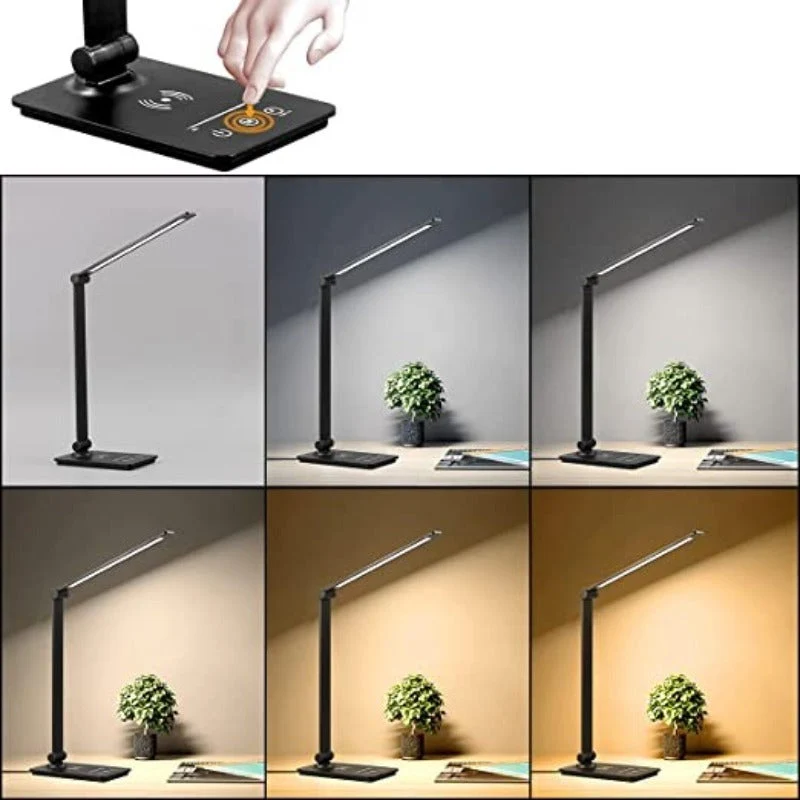Bureaulamp met Draadloos Oplaadstation en Touch-bediening – Dimbaar LED-licht met 5 Kleurmodi en Opvouwbaar Ontwerp | Sansoti