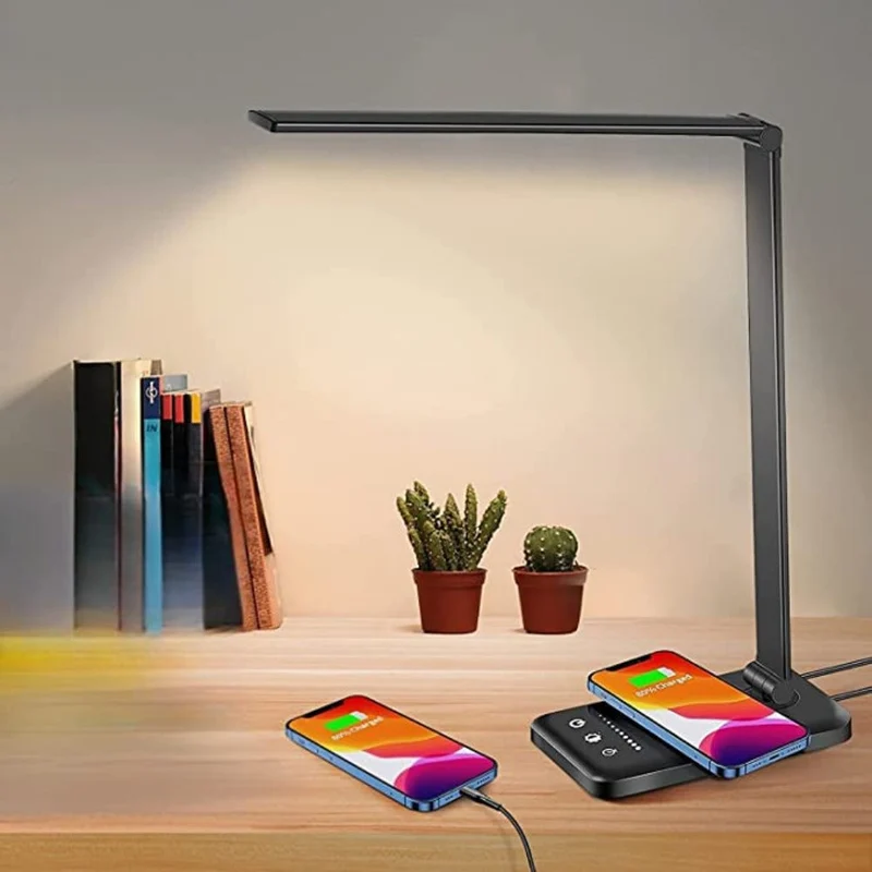 LED Bureaulamp met USB-Oplaadpoort – 5 Lichtstanden en Dimbaar – Flexibele Arm – Oogvriendelijke Verlichting | Sansoti