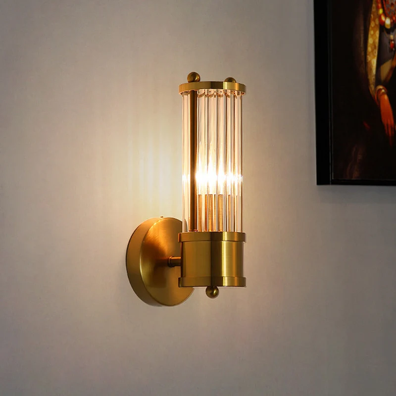 Gouden Wandlamp met Glazen Kap Ø9cm – Luxe Badkamerverlichting Klassiek Design voor Spiegel Hal Ganglamp IP44 E27 Fitting Modern & Tijdloos | Sansoti