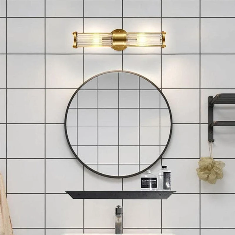Gouden Wandlamp met Glazen Kap Ø9cm – Luxe Badkamerverlichting Klassiek Design voor Spiegel Hal Ganglamp IP44 E27 Fitting Modern & Tijdloos | Sansoti