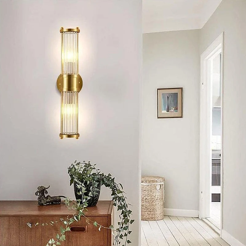 Gouden Wandlamp met Glazen Kap Ø9cm – Luxe Badkamerverlichting Klassiek Design voor Spiegel Hal Ganglamp IP44 E27 Fitting Modern & Tijdloos | Sansoti