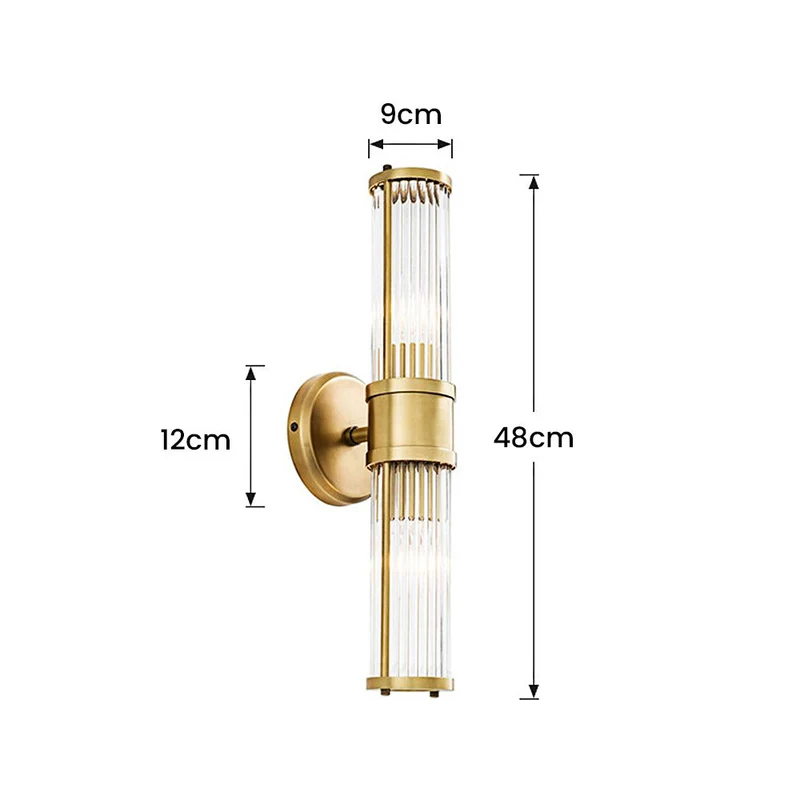 Gouden Wandlamp met Glazen Kap Ø9cm – Luxe Badkamerverlichting Klassiek Design voor Spiegel Hal Ganglamp IP44 E27 Fitting Modern & Tijdloos | Sansoti