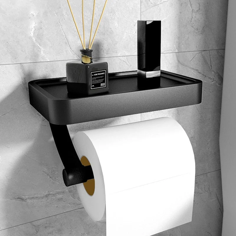 Wandrolhouder voor Toiletpapier met Plankje – Roestvrij Staal – Zwart, Wit & Grijs | Sansoti
