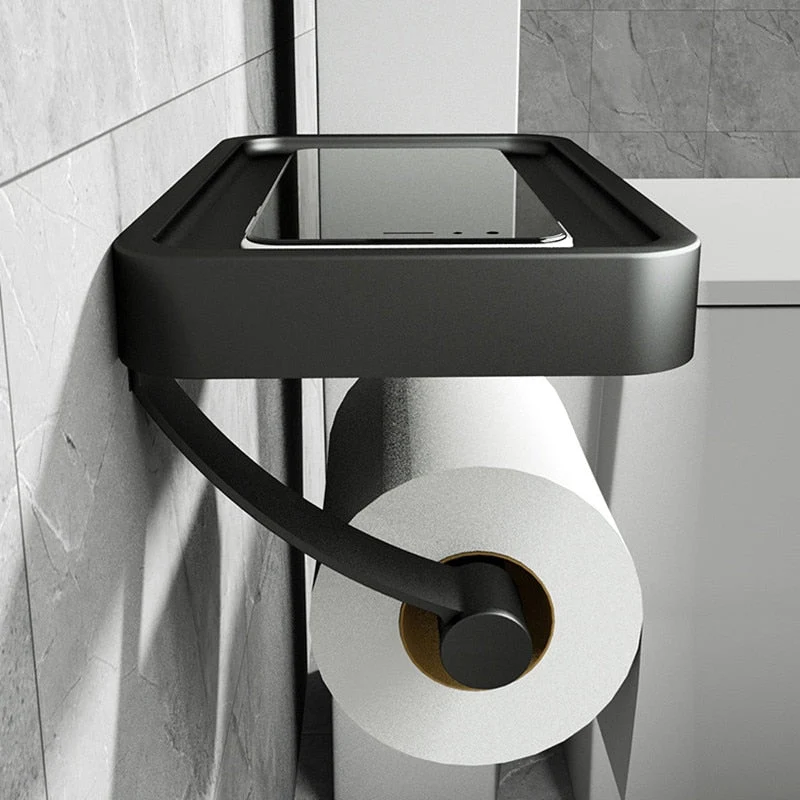 Wandrolhouder voor Toiletpapier met Plankje – Roestvrij Staal – Zwart, Wit & Grijs | Sansoti