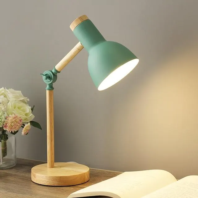 Scandinavische Houten Tafellamp met Draaibare Kop en LED-Verlichting | Sansoti