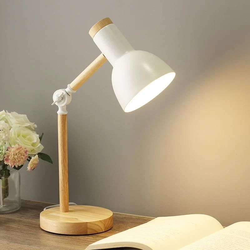 Scandinavische Houten Tafellamp met Draaibare Kop en LED-Verlichting | Sansoti