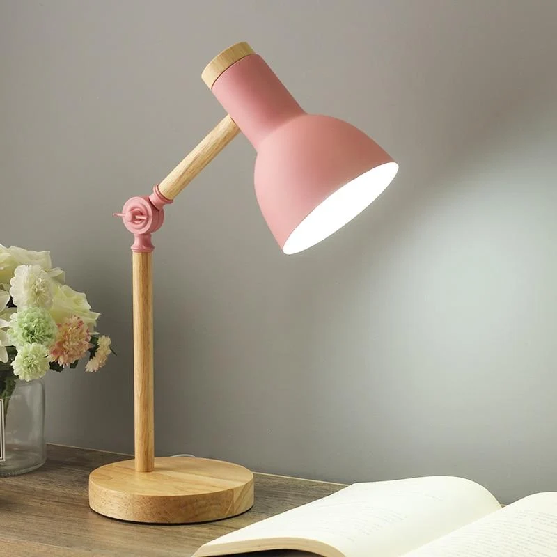 Scandinavische Houten Tafellamp met Draaibare Kop en LED-Verlichting | Sansoti