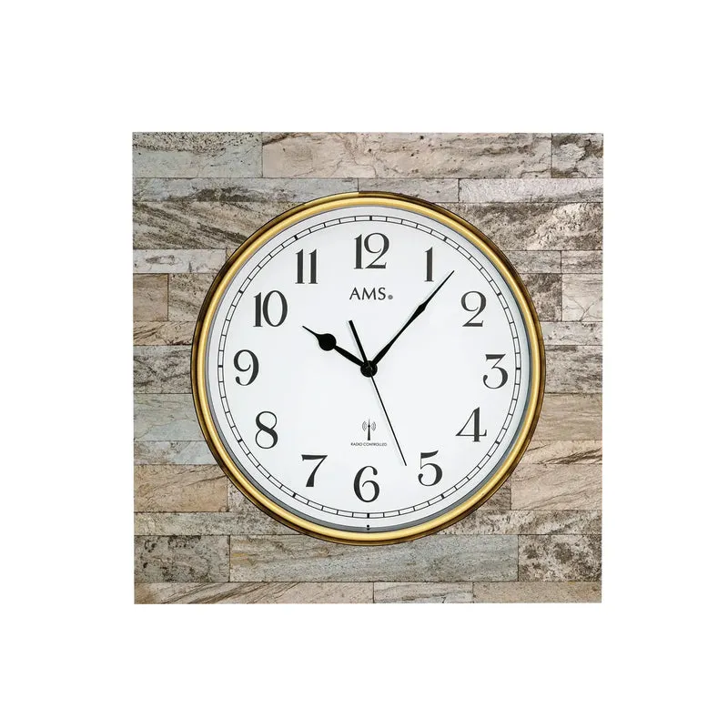 AMS F5567 Wanduhr Steinauflage Braun • Funkwerk • Mineralglas