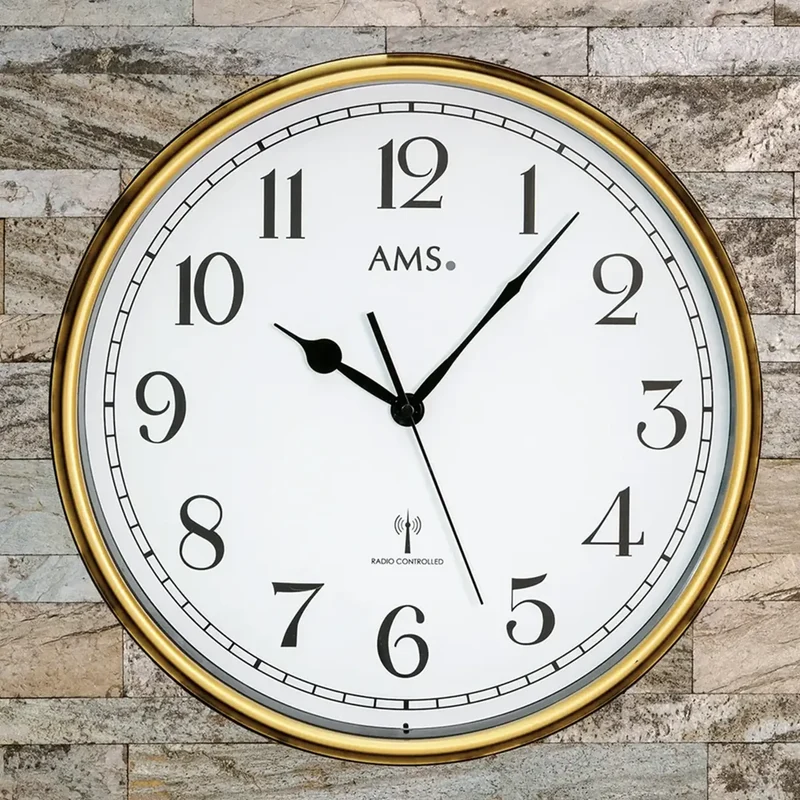 AMS F5567 Wanduhr Steinauflage Braun • Funkwerk • Mineralglas