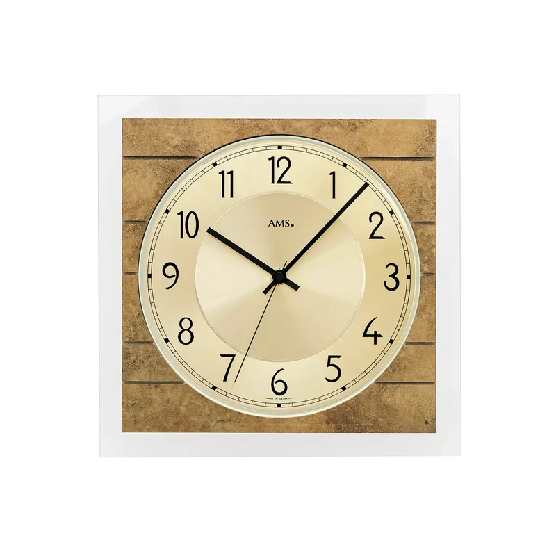 AMS F5563 Wanduhr Antikmessing • Funkwerk • Holz auf Mineralglas