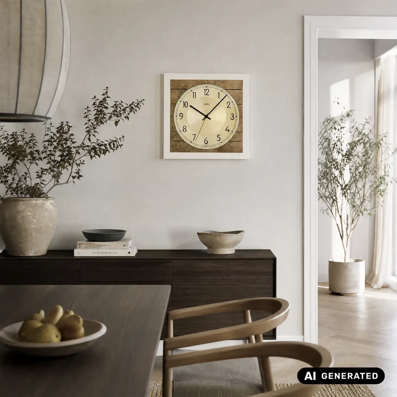 AMS F5563 Wanduhr Antikmessing • Funkwerk • Holz auf Mineralglas