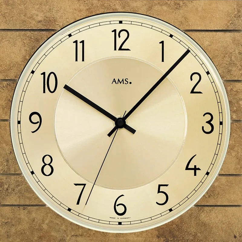 AMS F5563 Wanduhr Antikmessing • Funkwerk • Holz auf Mineralglas