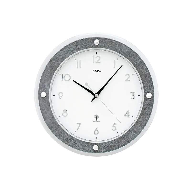 AMS Funk-Wanduhr F5566 Wanduhr Grau • Funkwerk • Aufgelegte Zahlen