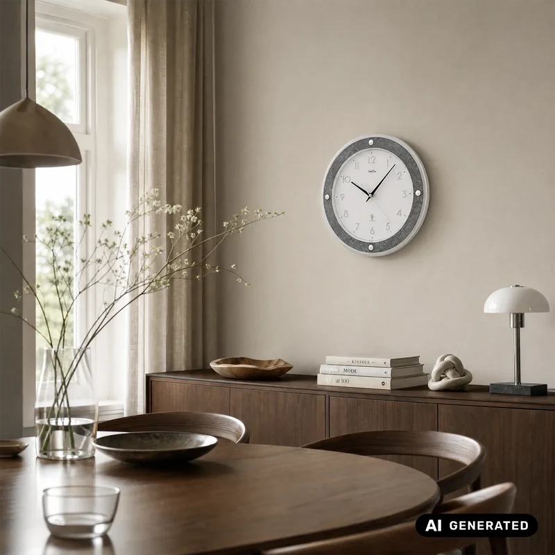 AMS Funk-Wanduhr F5566 Wanduhr Grau • Funkwerk • Aufgelegte Zahlen