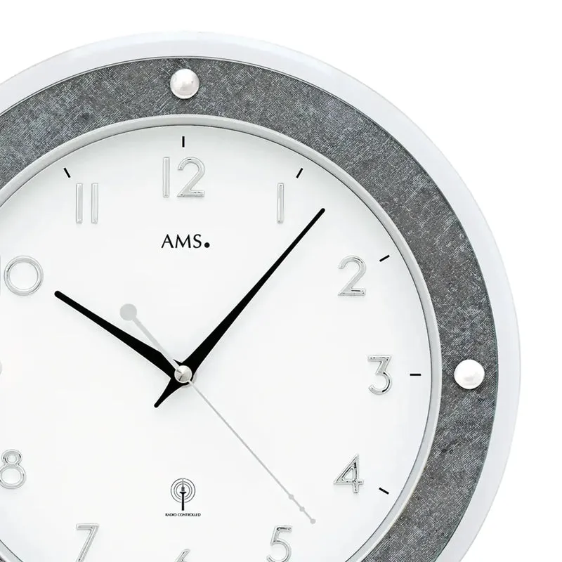 AMS Funk-Wanduhr F5566 Wanduhr Grau • Funkwerk • Aufgelegte Zahlen