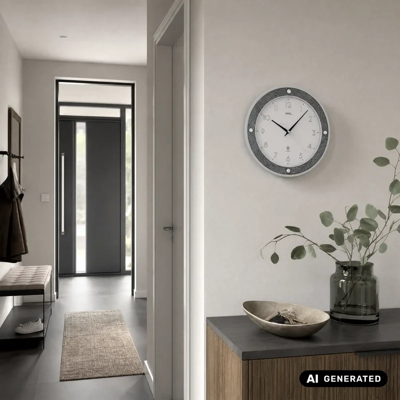 AMS Funk-Wanduhr F5566 Wanduhr Grau • Funkwerk • Aufgelegte Zahlen