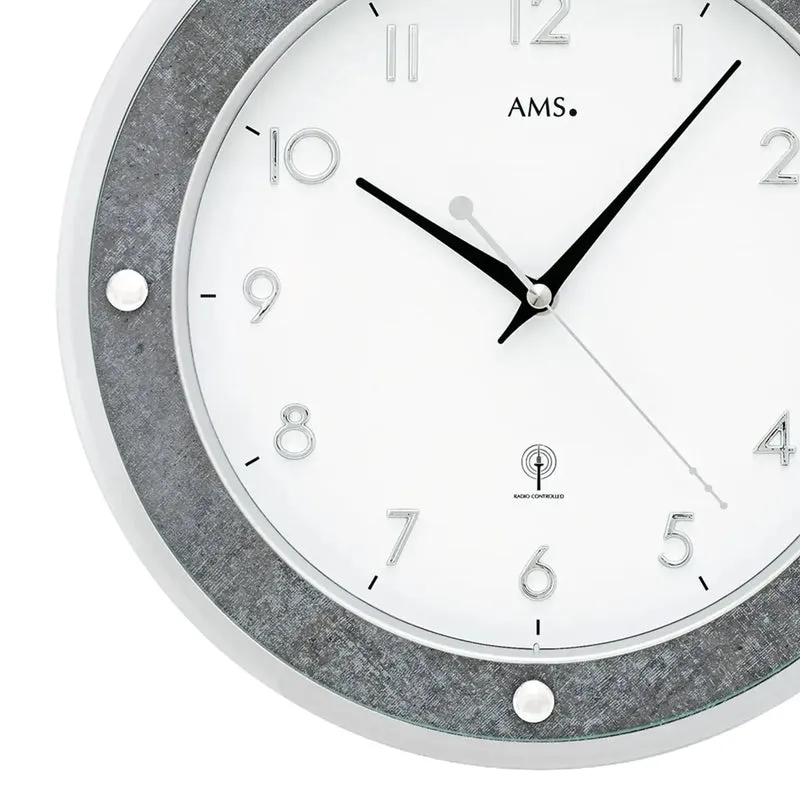 AMS Funk-Wanduhr F5566 Wanduhr Grau • Funkwerk • Aufgelegte Zahlen