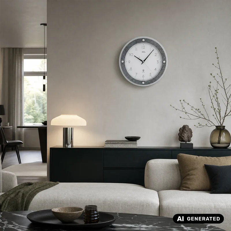 AMS Funk-Wanduhr F5566 Wanduhr Grau • Funkwerk • Aufgelegte Zahlen