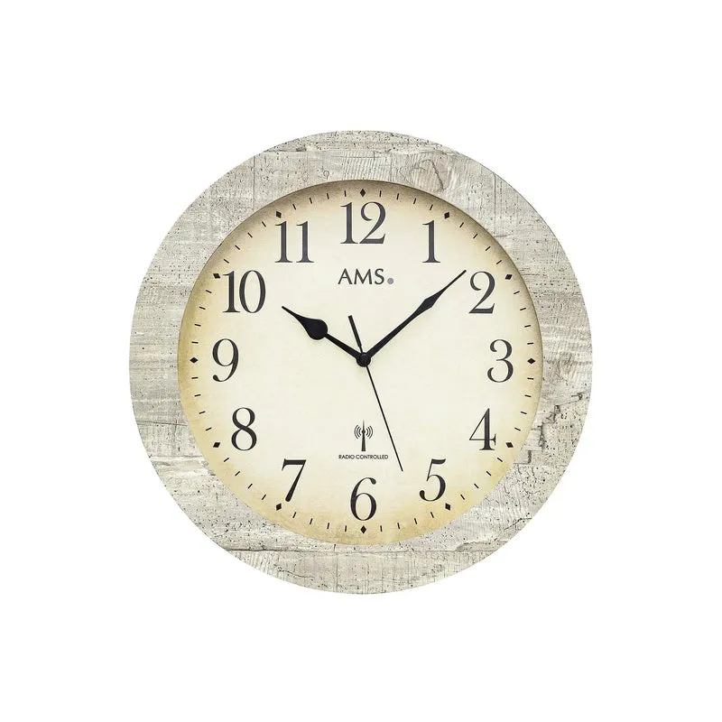 AMS Funk-Wanduhr F5561 Wanduhr Weiß-Grau • Funk-Automatikzeit • Mineralglas-Schutz
