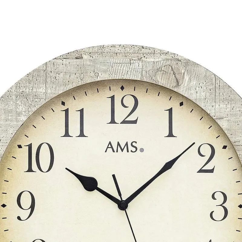 AMS Funk-Wanduhr F5561 Wanduhr Weiß-Grau • Funk-Automatikzeit • Mineralglas-Schutz