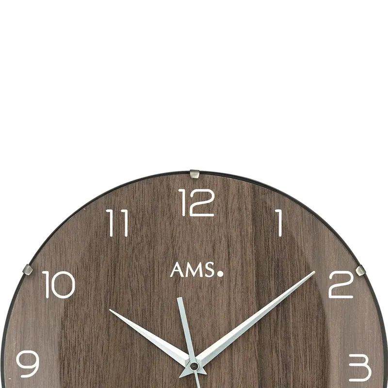 AMS Funk-Wanduhr F5558 Wanduhr Nussbaum • Funkwerk • Gewölbtes Glas
