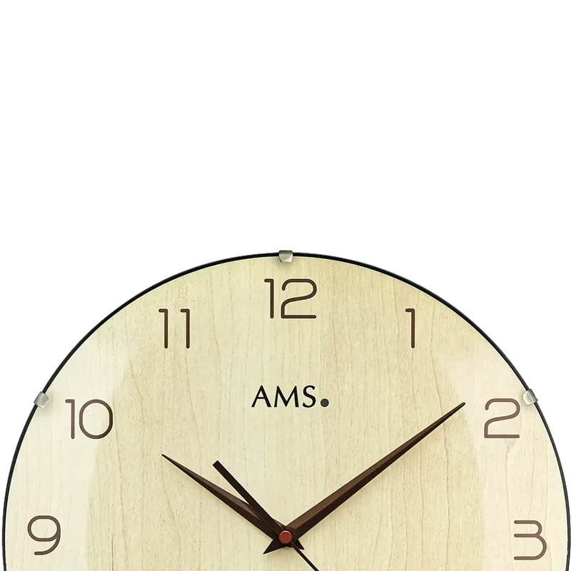 AMS Funk-Wanduhr F5557 Wanduhr Nussbaum • Funkwerk • Gewölbtes Glas