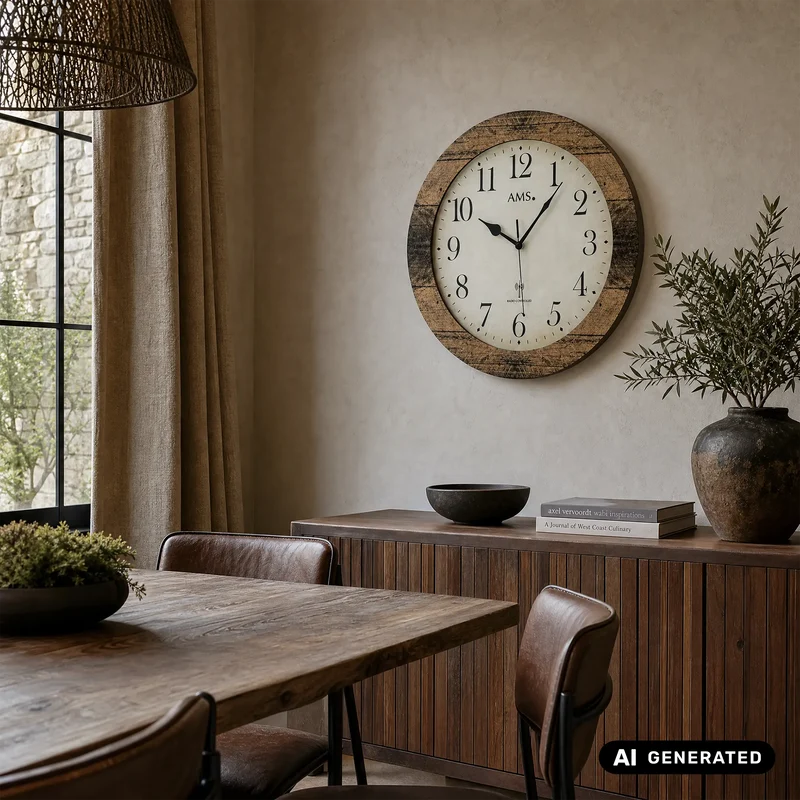 AMS F5560 Wanduhr Nussbaum • Funk-Uhrwerk • Mineralglas