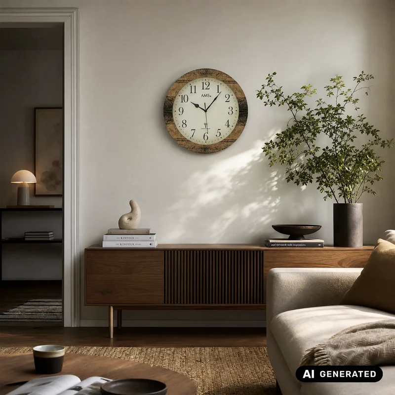 AMS F5560 Wanduhr Nussbaum • Funk-Uhrwerk • Mineralglas