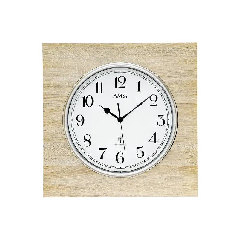 AMS Funk-Wanduhr F5552 Wanduhr Sonoma • Funkwerk mit Mineralglas • Holzgehäuse Sonoma