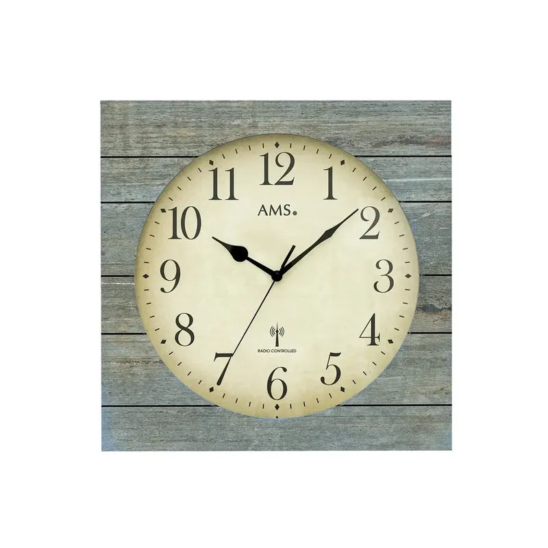AMS F5549 Wanduhr Holzstruktur Grau • Funkwerk • Mineralglas