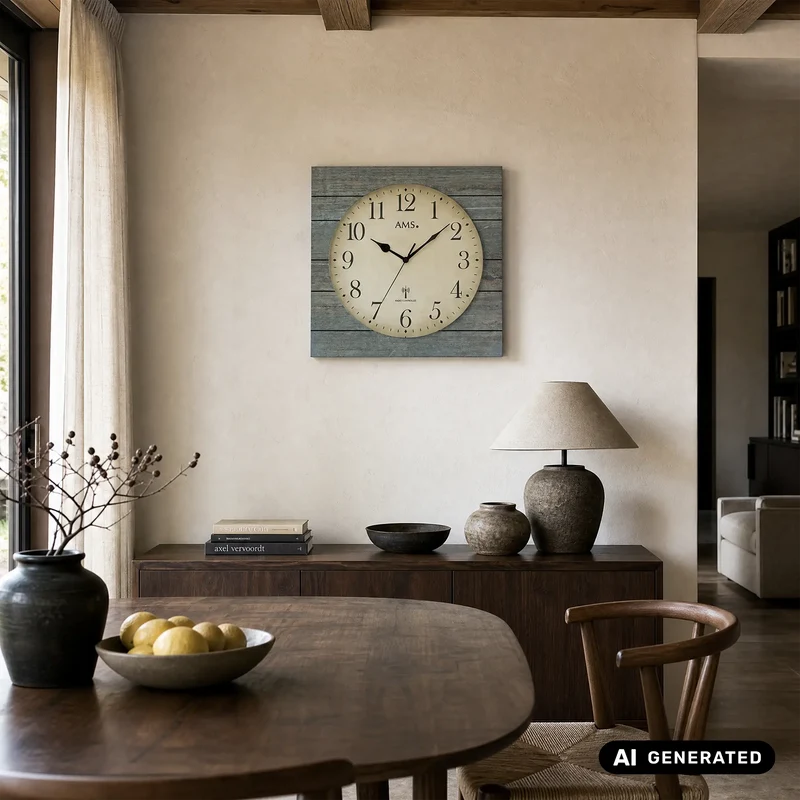 AMS F5549 Wanduhr Holzstruktur Grau • Funkwerk • Mineralglas