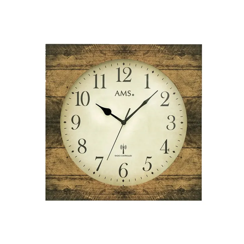 AMS F5550 Wanduhr Holzstruktur Braun • Funkwerk • Mineralglas