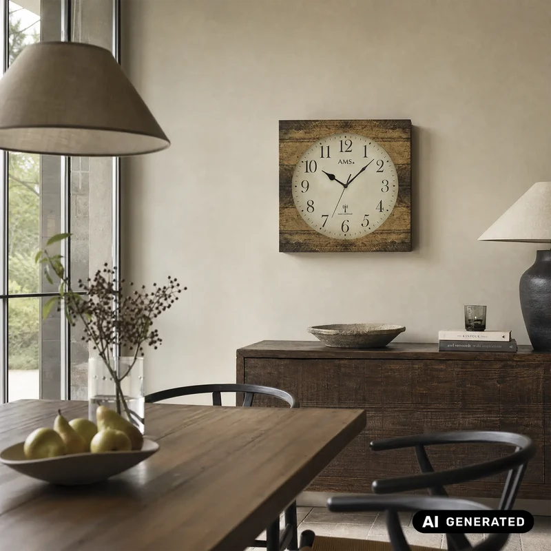 AMS F5550 Wanduhr Holzstruktur Braun • Funkwerk • Mineralglas
