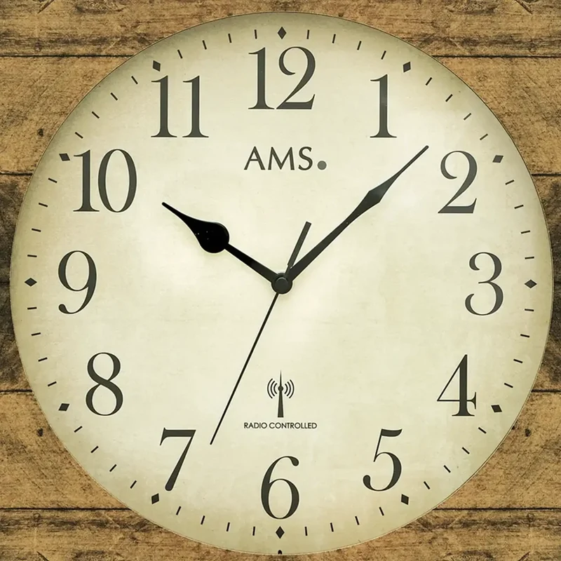 AMS F5550 Wanduhr Holzstruktur Braun • Funkwerk • Mineralglas