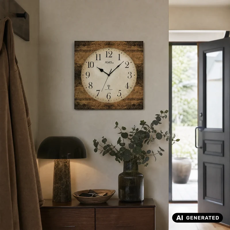 AMS F5550 Wanduhr Holzstruktur Braun • Funkwerk • Mineralglas
