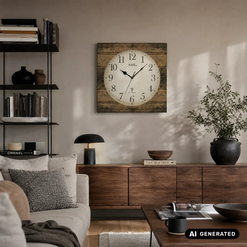 AMS F5550 Wanduhr Holzstruktur Braun • Funkwerk • Mineralglas