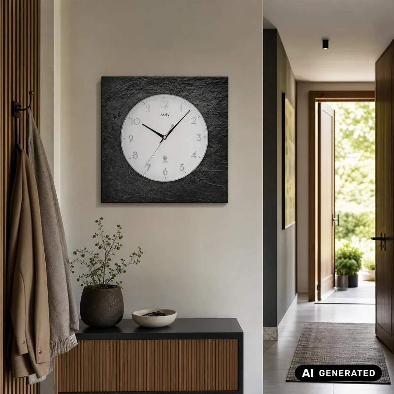 AMS Funk-Wanduhr F5546 Wanduhr Schiefergrau • Naturschiefer-Gehäuse • Mineralglas