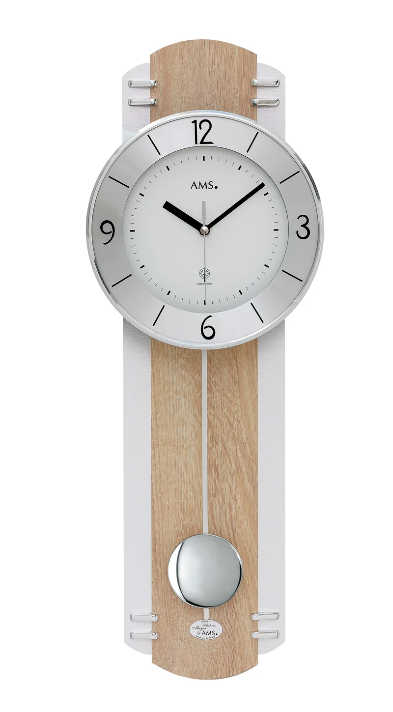 AMS Funk-Pendeluhr F5291 Wanduhr Sonoma-Eiche • Funk-Pendelwerk • Made in Germany