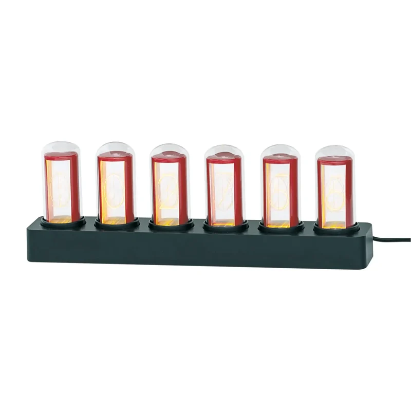 AMS Nixie T1319 Tischuhr Rotbraun • Retro-Glasröhren-Design • LED-Farbwechsel