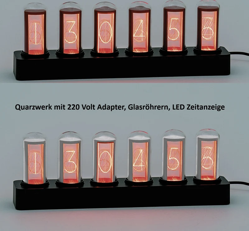 AMS Nixie T1319 Tischuhr Rotbraun • Retro-Glasröhren-Design • LED-Farbwechsel