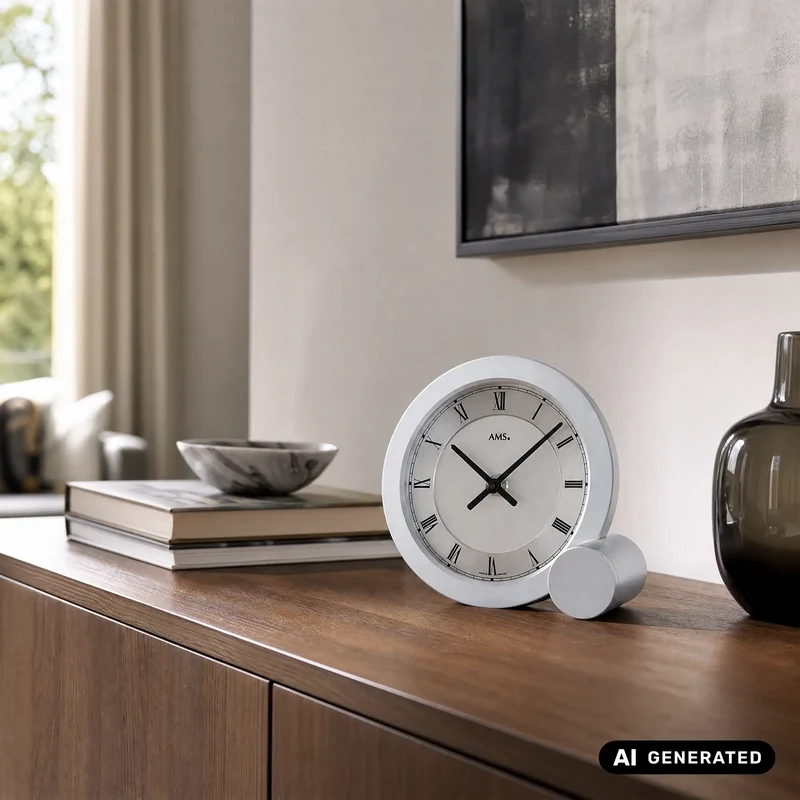 AMS T166 Tischuhr Silber • Quarzwerk • Modernes Design