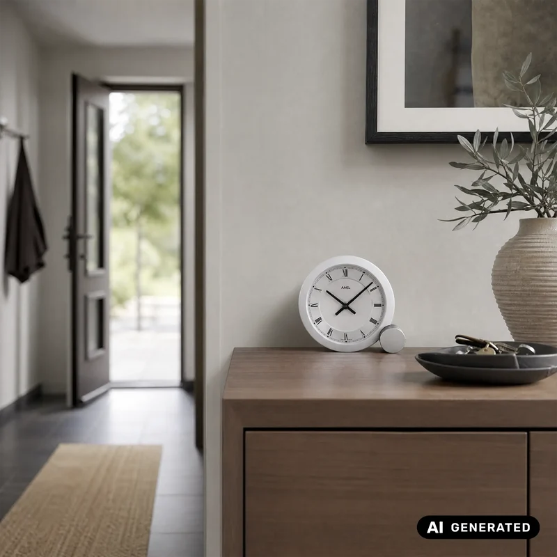 AMS T166 Tischuhr Silber • Quarzwerk • Modernes Design