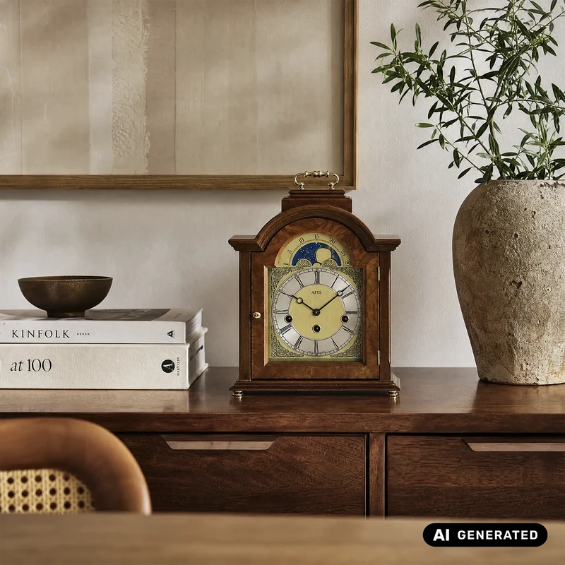 AMS T2195/1 Tischuhr Nussbaum • Westminster Schlagwerk • Mondphase