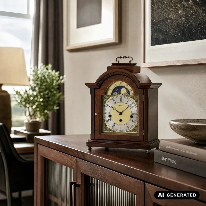 AMS T2195/1 Tischuhr Nussbaum • Westminster Schlagwerk • Mondphase