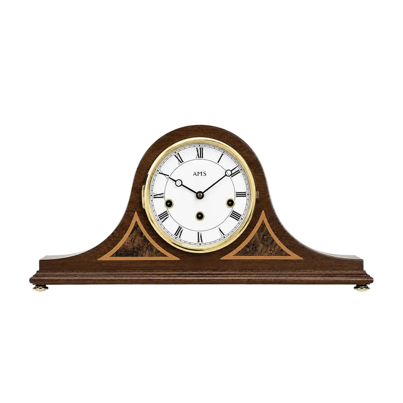 AMS T2190/1 Tischuhr Nussbaum Verzierung • 8-Tage Westminster Schlagwerk • Mechanisches Uhrwerk