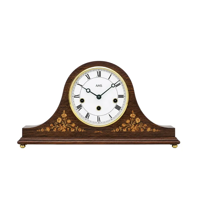 AMS T2188/1 Tischuhr Nussbaum • 8-Tage Westminster Schlagwerk • Nussbaumfurnier mit Intarsien