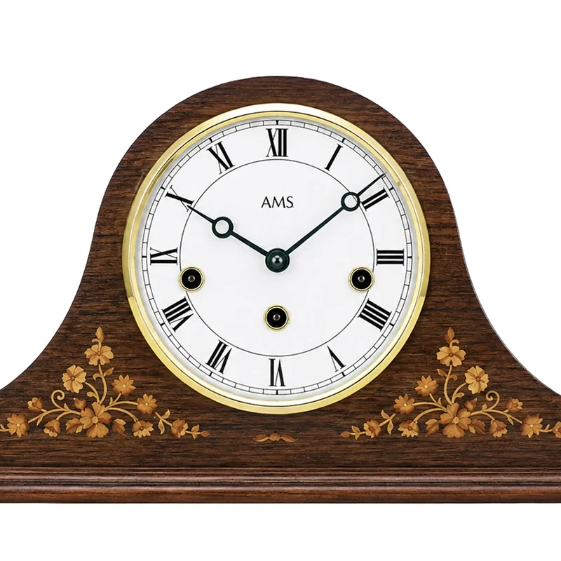 AMS T2188/1 Tischuhr Nussbaum • 8-Tage Westminster Schlagwerk • Nussbaumfurnier mit Intarsien
