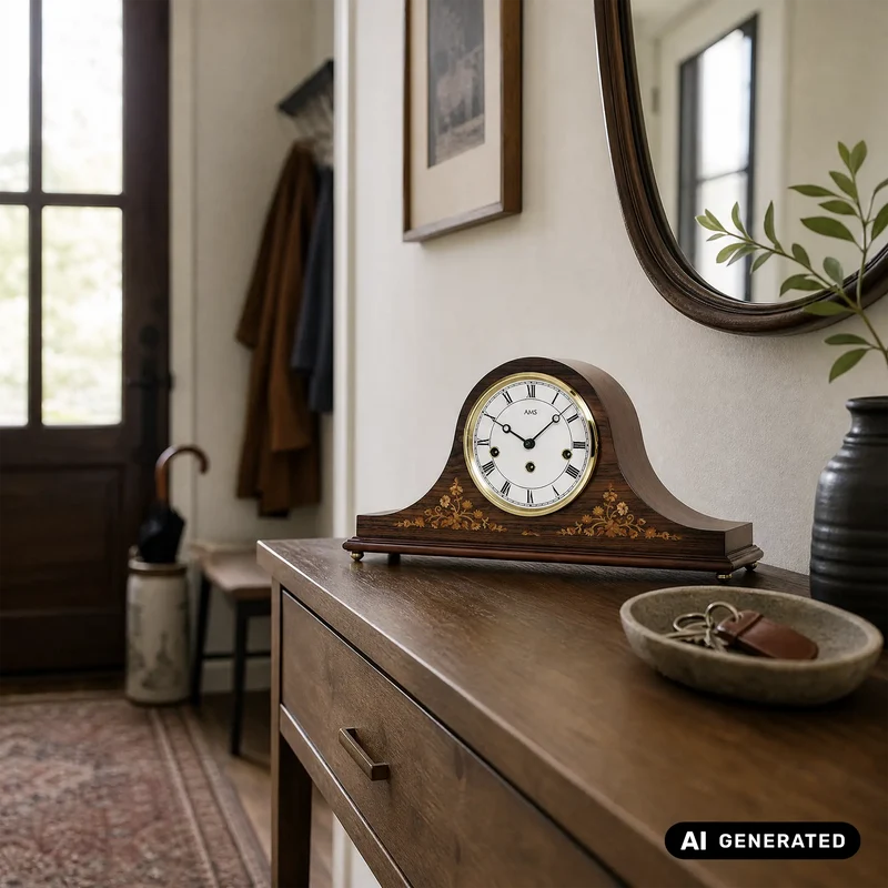 AMS T2188/1 Tischuhr Nussbaum • 8-Tage Westminster Schlagwerk • Nussbaumfurnier mit Intarsien
