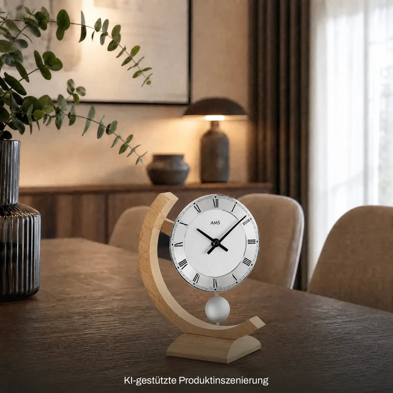AMS Design T163 Tischuhr Buche • Quarz-Pendelwerk • Massivholzgehäuse